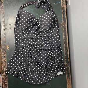 Merona Black White Polka Dot Rockabilly One Piece Swimsuit Bathing Suit S/P